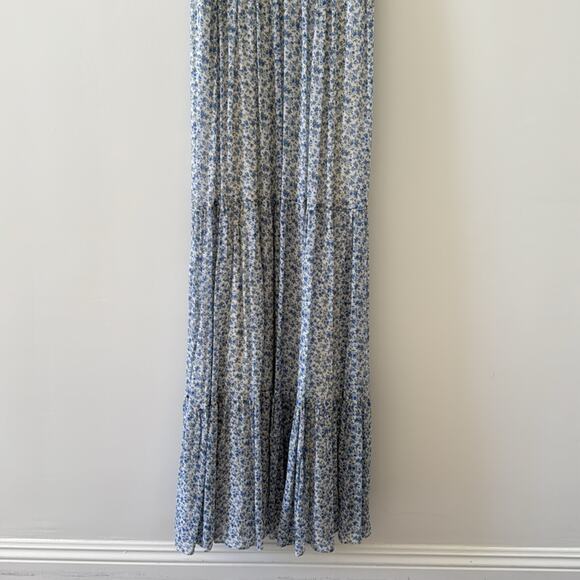 NEW Sezane Phily Maxi Sun Dress Blue Flowers Shoulder Ties Size 36 / 4 - Picture 9 of 11